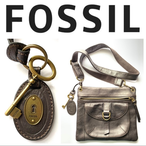 Fossil Handbags - Fossil cross body leather, brass, & canvas purse